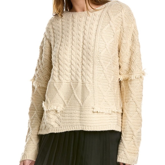 Avantlook Women’s Cream Beige Cable Knit Chunky Boho Fringe Sweater M - Picture 9 of 9